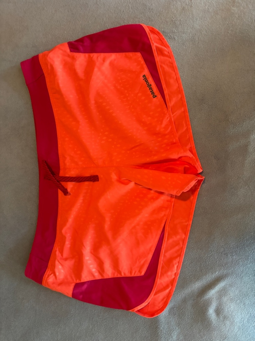 Patagonia Neon Orange and Magenta Running Shorts